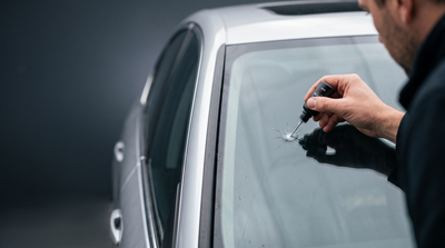 Applying VANFOSSEN GlassFix resin to a stone chip on a car windshield
